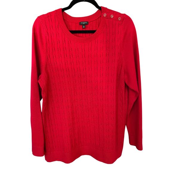 Talbots Women's Red Cable-Knit Pullover Sweater Button Shoulder Detail Size 2X - Picture 2 of 5